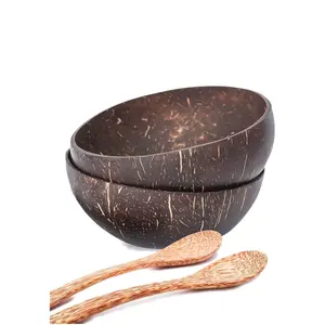 100% 천연 광택 독특한 코코넛 쉘 그릇과 스푼 세트, 대량 향기 촛불 코코넛 그릇 콤보