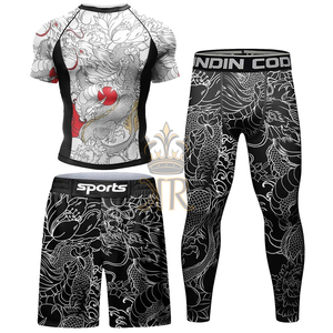 Jiu Jitsu para hombre Kimono Rashguard MMA Camiseta + Pantalones cortos Camisetas de compresión + Pantalón Trajes deportivos Bjj Kickboxing Muay Thai Sport Boxing - Product Image 4