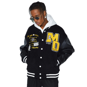Parche bordado negro de calidad superior Mangas de cuero Letterman Chaquetas OEM Chaqueta universitaria transpirable con bordado de chenilla - Product Image 1