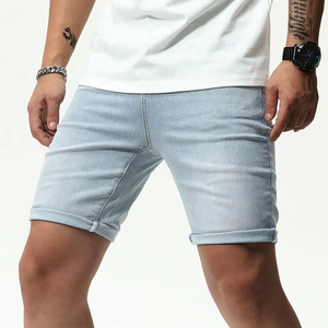 กางเกงยีนส์ขาสั้นของผู้ชายกางเกงขาสั้นผ้ายีนส์บางเฉียบพอดีตัวสำหรับ100% ผลิตจากผ้าฝ้าย - Product Image 6