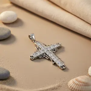 Women's Silver <b>Cross</b> Pendant <b>Necklace</b> <b>with</b> Cubic Zirconia Fine Pendants & Charms Gift - Product Image 1