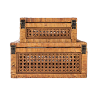 Boîte de rangement vintage en rotin avec couvercle en osier pour décoration de Noël du Vietnam