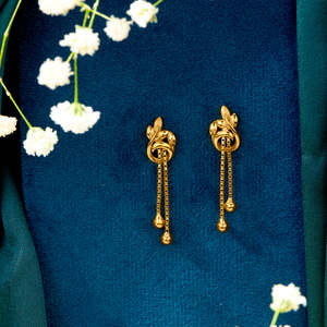 Azra Bloom Gold Vintage Flower Dangler <b>Earrings</b> with <b>Pearl</b> <b>Diamond</b> Zircon - Product Image 1