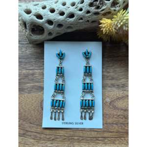 Southwest Kingman Turquoise Drop Earrings Geometric Gold Plated <b>Studs</b> with Pearl and Diamond for Weddings - Product Image 1