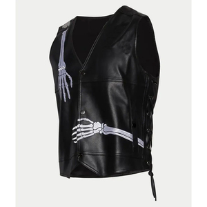 Chaleco de Cuero Genuino sin Mangas con Cuello en V para Hombre, Bolsillos, Cierre de Cremallera, Ajuste Entallado, Resistente al Viento, Impermeable, Reversible y Transpirable para Invierno - Product Image 1