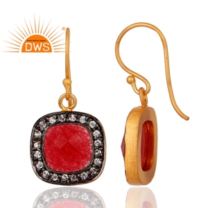 Boucles d'oreilles en argent plaqué or 18 carats, boucles d'oreilles en argent de créateur, vente en gros, pierre précieuse aventurine rouge, zircon, bijoux, collection classique - Product Image 3
