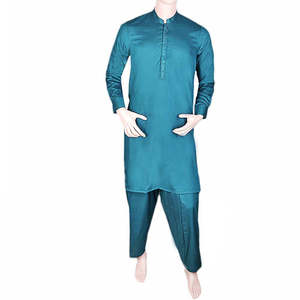 Shalwar Kameez brodé à col montant pour homme Insight International - Vert acier, service OEM en gros direct usine - Product Image 1