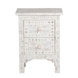 โต๊ะข้างเตียงแบบสองลิ้นชักที่ทันสมัยการออกแบบดอกไม้ฝังมุกสีดำสีขาวเฟอร์นิเจอร์ห้องนอนทำจากไม้ผู้ผลิตโดยตรงสำหรับบ้าน - Product Image 6