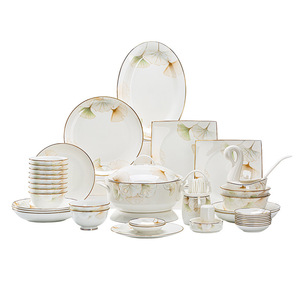 Bộ đồ ăn sứ xương cao cấp màu trắng, đĩa ăn sang trọng, đồ sứ gốm cao cấp, bộ đồ ăn bằng đá mài vàng 2024 - Product Image 6