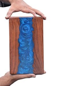 Caja de urna de madera y resina, caja de recuerdo conmemorativa con incrustaciones de resina azul única, urnas de cremación para cenizas de adultos - Product Image 5
