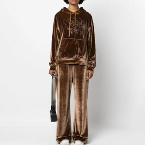 Survêtement en velours chaud d'hiver avec capuche pour hommes, sweat-shirt et pantalon de survêtement à logo imprimé personnalisé, vêtements d'entraînement - Product Image 5