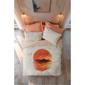 Juego de Funda Nórdica de Lujo Cotton Box Maritime, Satén, Tamaño King/Individual, Diseño Atardecer Salmón, Ropa de Cama Tejida para el Hogar, Incluye 4 Piezas - Product Image 1