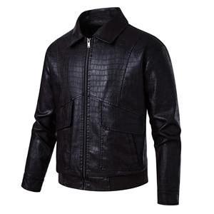 Blouson aviateur d'hiver en cuir véritable noir de luxe pour homme avec col à revers, imperméable et design original - Product Image 6