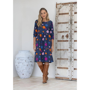 Robe Avery 100% coton, style bohème décontracté, imprimé à pois, longueur genoux, pour l'été, l'automne, le printemps, à porter au quotidien - Product Image 1