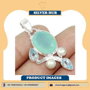 Colgante de Topacio Azul de Calcedonia para mujer, de Plata de Ley 925, hecho a mano, precio más bajo - Product Image 6