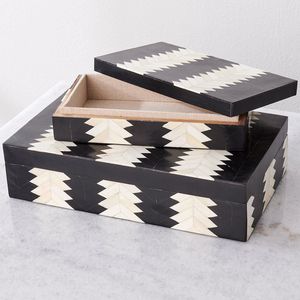 Boîte à bijoux carrée en bois faite à la main, incrustation d'os, technique imperméable, Rani Industries RI395 - Imitation antique moderne, cadeau d'affaires - Product Image 3