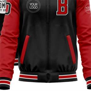 OEM fabricación personalizada al por mayor negro rojo-blanco bombardero Varsity Letterman dos tonos cremallera chaqueta - Product Image 6