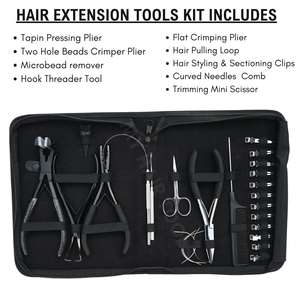 Kit d'outils pour extensions de cheveux de salon, pince à sertir plate, outil de retrait de micro-anneaux, pince à ruban adhésif, crochet pour boucle de fil, ciseaux, clips, aiguilles - Product Image 2