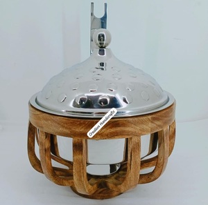 Réchaud rond en métal en bois nouveauté Design chauffe-aliments chauffe-aliments fabriqué en acier inoxydable et bois de manguier - Product Image 1