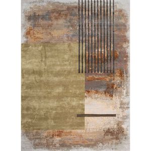 พรมไหมขนสัตว์ถักมือ Aakar Kavi En-369(3D) สีเทา-ดำ ลายแบบนามธรรม สำหรับบ้าน ห้องโถง พรมทอแบบแบน รูปทรงสี่เหลี่ยมผืนผ้า พรมปูพื้นห้อง - Product Image 1