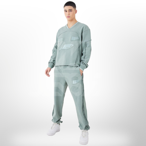 Ensemble de survêtement unisexe taille plus avec pantalon évasé et sweat à capuche à cordon de serrage, coupe régulière, 100% coton molletonné - Product Image 1