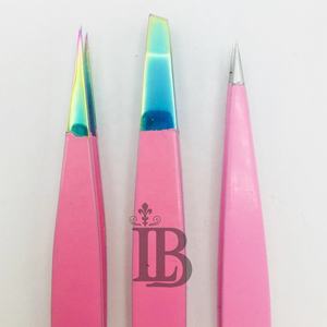 Pinzas para Cejas Color Rosa Mink, Juego de Pinzas para Cejas Rectas y Inclinadas, Pinzas con Punta Arcoíris con Logotipo Personalizado de Alta Demanda - Product Image 4