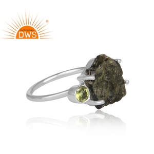 Anillo apilable de piedras preciosas de moldavita y peridoto de plata de ley fina de la mejor calidad, fabricante de joyería personalizada - Product Image 3