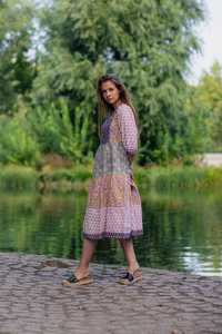 Vestido Bohemio Janis, Estampado a Mano, Algodón Casual, Informal, Algodón Puro, Floral, Arcoíris, Verano, Hecho a Mano, Moda Ética - Product Image 5