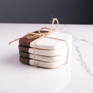 Exquisite Natural <b>Marble</b> and Wooden <b>Marble</b> Double Tone Coasters for Elegant Home Decor and Dining Table Protection - Product Image 1