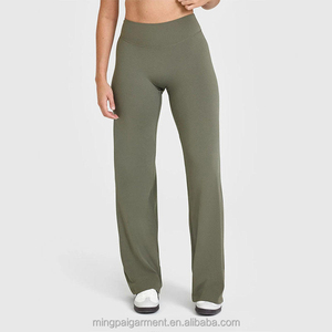 OEM Custom Logo Soft Stretchy High Waisted Workout Fitness Flared <b>Legging</b> Straight Wide Leg Yoga Pant for Women - Product Image 3