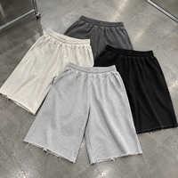 Pantalon de survêtement personnalisé 100 % coton, coupe ample à jambe large, style français, pour homme, surdimensionné, longueur 3/4, ourlet brut, longueur mollet, streetwear