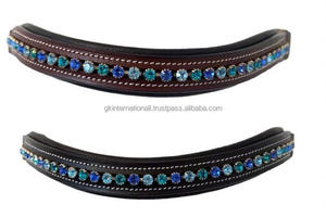 Banda de cuero con bordes blancos y acolchados, cadena de cristales multicolor incrustados, hecha a mano, negro o marrón - Product Image 6