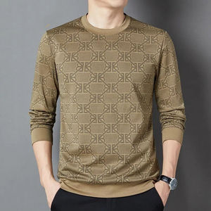 Pull-over décontracté à la mode pour hommes Pull à manches longues avec col imprimé pour le printemps et l'automne Usage quotidien Respirant Taille large devant - Product Image 3