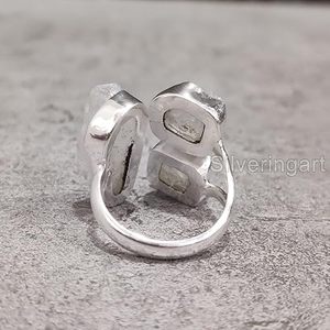 Bague pour femme en pierre de lune arc-en-ciel naturelle, pierre de naissance de juin, trois pierres, réglable, bijoux faits à la main, bague en argent sterling 925 - Product Image 6