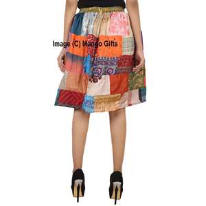 Indian Silk Sari Patchwork <b>Boho</b> Girls <b>Skirt</b> Elastic Comfortable Breathable Chiffon Vintage Clothing Fashion Wear for Hippy - Product Image 4
