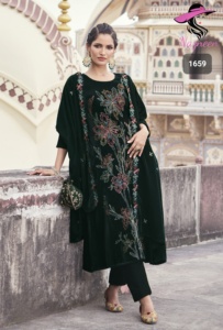 LATEST DESIGNER HEAVY VELVET EMBROIDERY WITH FANCY HAND WORK <b>KURTI</b>-SET - Product Image 2