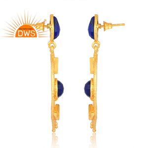 Último diseño de plata esterlina 18K chapado en oro Natural lapislázuli piedra preciosa pendiente Demi diseño fino joyería para mujer regalo para ella - Product Image 4