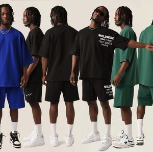 Heavyweight 240g Cotton Knitted Short Sleeve <b>Tshirt</b> Set Regular Fit Formal Solid Pattern Plus Size - Product Image 5