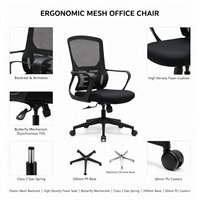 Chaise de bureau en maille noire haut de gamme, moderne, confortable, ergonomique, pivotante, pour réunions, conçue par un fabricant OEM