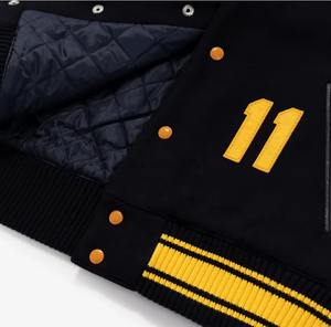 Nouveauté : Vestes universitaires à prix de gros, manches en cuir de joueur de baseball, veste universitaire de collège, col montant, logo frontal - Product Image 3