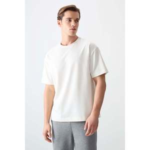 T-shirt basique pour homme en coton épais et doux, coupe ample, couleur écru - 88377 - Product Image 3