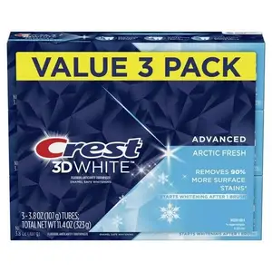 佳洁士3D白色北极新鲜美白牙膏，抗蛀牙3.8盎司，一包3支