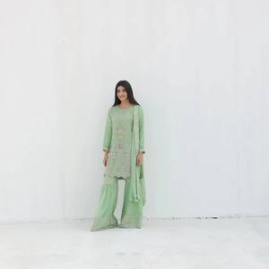 ผ้าชิฟฟ่อนแท้ลาย salwar kameez ผ้าชีฟองปักลายสวยงามสำหรับปาร์ตี้ - Product Image 1