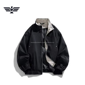 Men's Custom Logo Stand Collar Thin Lightweight Breathable Windbreaker Jacket Canvas Bomber Style Zipper Front Plain Dyed <b>Winter</b> - Product Image 1