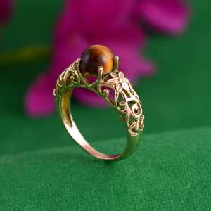 แหวนทองเหลืองลายเสือตาเสือสไตล์โบฮีเมียน ชุบทอง 18k ลายฉลุดอกไม้ แหวนขายส่งสำหรับผู้หญิง - Product Image 4