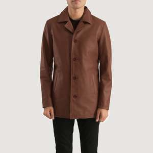 Urban Slate Brown Genuine Leather Coat Hood Waterproof Formal Casual Blazer <b>Overcoat</b> Knitted Fabric New Technics Wool Print - Product Image 1