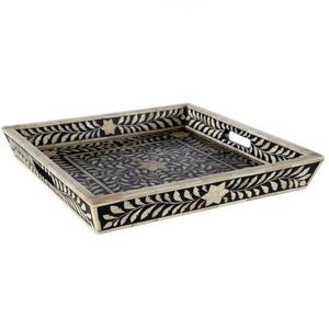Bandeja de servicio con diseño floral blanco con incrustaciones de hueso indio negro para decoración del hogar, servicio de hotel/motel inspirado en el estilo de Marrakech - Product Image 6