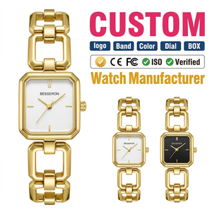 Ensemble de montres de luxe carrées en acier inoxydable avec bracelet pour hommes et femmes, montre-bracelet tendance en acier doré - Product Image 2