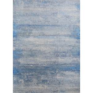 Tapis en laine et soie de bambou noué à la main Kavi gris et noir, abstrait, pour la décoration de salon d'adolescents, utilisation dans les couloirs - Eskm-01 Afterglow - Product Image 1