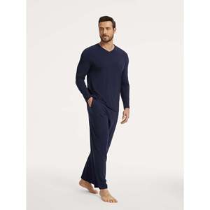 Premium <b>Men's</b> <b>V</b>-<b>Neck</b> Pajama Set Casual Home Wear in Spring Composed of Soft Bamboo Silk Cotton Customizable Logo XL Size - Product Image 3